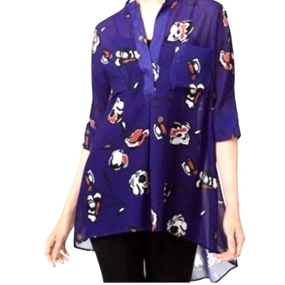 Anne Klein Purple Sheer Floral Tunic Small